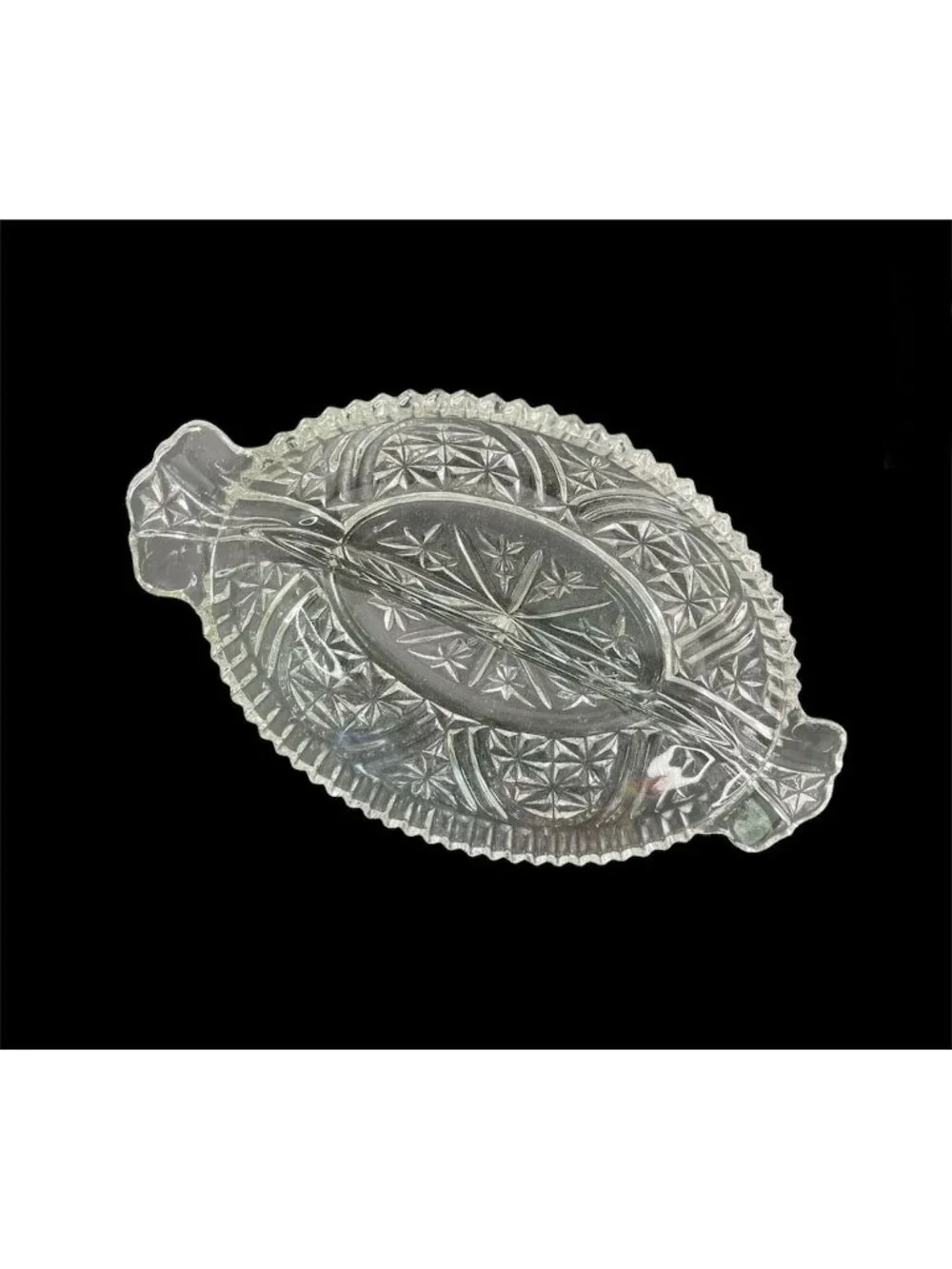 Vintage Anchor Hocking Stars and Bars Divided Relish Dish Clear Pressed Glass